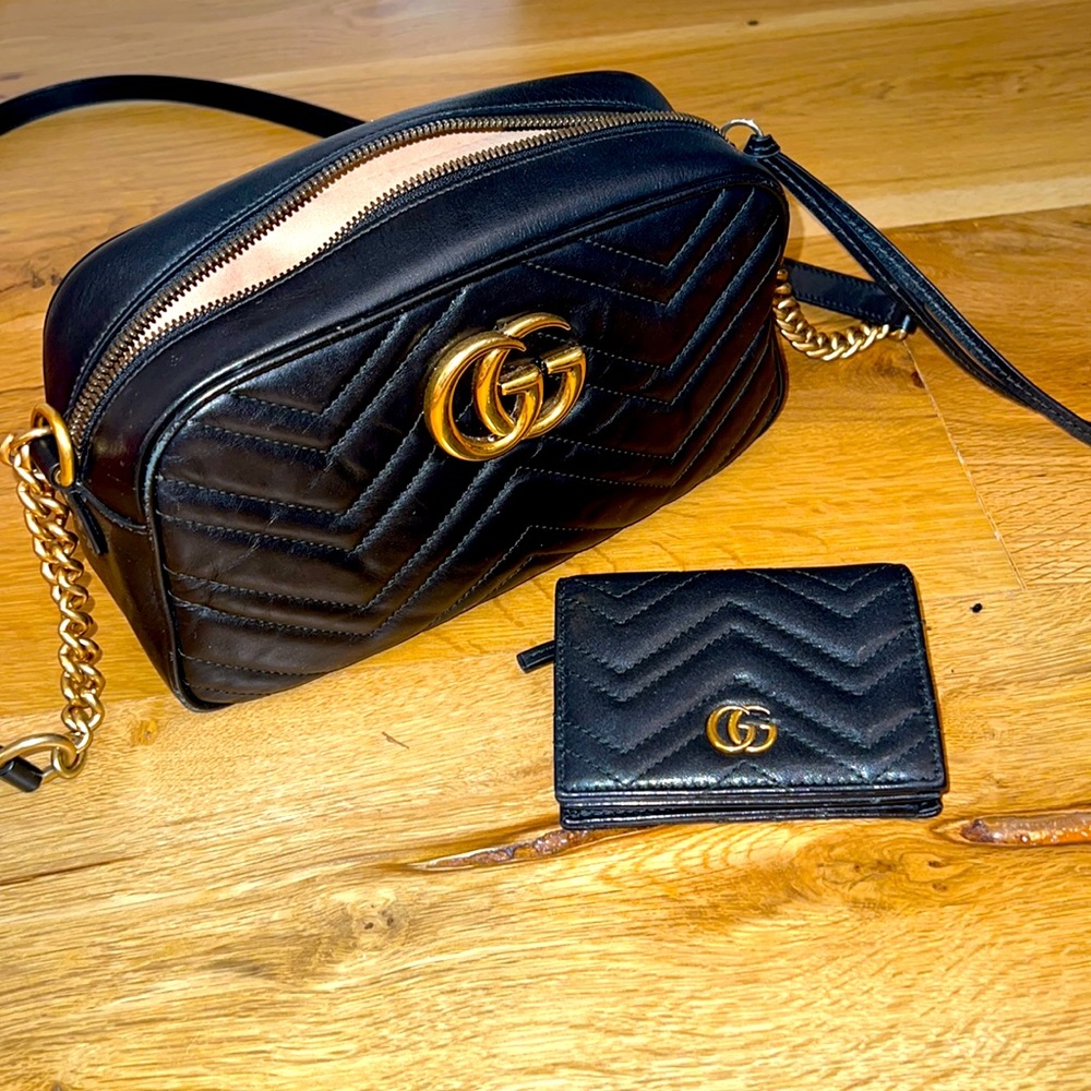 GG Marmont small matelassé shoulder bag + wallet .